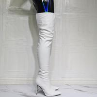 Women's White High Heel Split Boots - Thumbnail 3