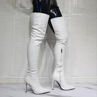 Women's White High Heel Split Boots - Thumbnail 4