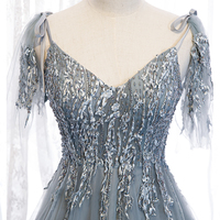 Blue tulle lace long prom dress blue evening dress - Thumbnail 1