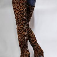 Sexy Leopard Print Rivet Fashion Over-the-knee Women's Boots - Thumbnail 1