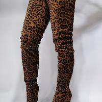 Sexy Leopard Print Rivet Fashion Over-the-knee Women's Boots - Thumbnail 3
