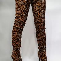 Sexy Leopard Print Rivet Fashion Over-the-knee Women's Boots - Thumbnail 4