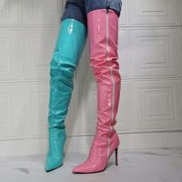 Sexy Fashion Color Block High Heel Over-the-knee Boots - Thumbnail 4