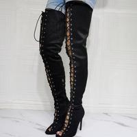 Sexy Fish Mouth Lace-up Over-the-knee Women's Boots - Thumbnail 4