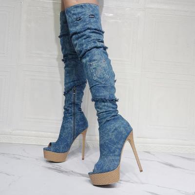Sexy denim fashion women's over-the-knee boots
