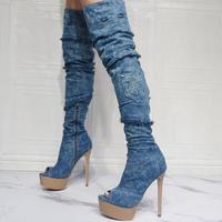 Sexy Denim Fashion Women's Over-the-knee Boots - Thumbnail 3