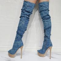 Sexy Denim Fashion Women's Over-the-knee Boots - Thumbnail 4