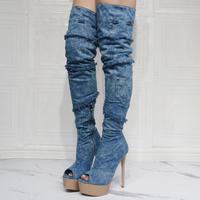 Sexy Denim Fashion Women's Over-the-knee Boots - Thumbnail 6