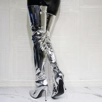 Fashion Silver Patent Leather Over the knee Women's Boots - Thumbnail 2