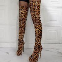 Sexy High-heeled Leopard-print Over-the-knee Women's Boots - Thumbnail 3