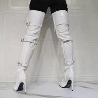 Fashion White Patent Leather Lace-up Belt Buckle Women's Boots - Thumbnail 3