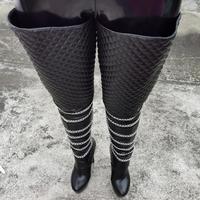 Black High-heeled Chain Rhombus Women's Boots - Thumbnail 4