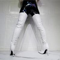 Sexy white over-the-knee women's boots - Thumbnail 2
