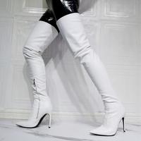 Sexy white over-the-knee women's boots - Thumbnail 3