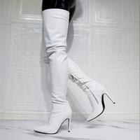 Sexy white over-the-knee women's boots - Thumbnail 4