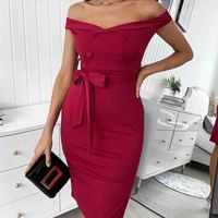 One-Shoulder Off-The-Shoulder Split Dress - Thumbnail 1