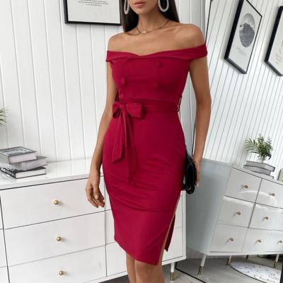 One-shoulder off-the-shoulder split dress