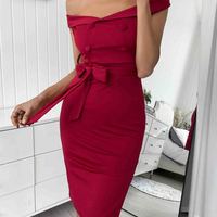 One-Shoulder Off-The-Shoulder Split Dress - Thumbnail 2