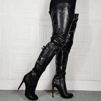 Fashion Black Chain High Heel Women Long Boots - Thumbnail 1