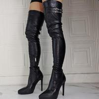 Sexy Black Stiletto Heel Stretch Women's Boots - Thumbnail 1