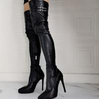 Sexy Black Stiletto Heel Stretch Women's Boots - Thumbnail 4