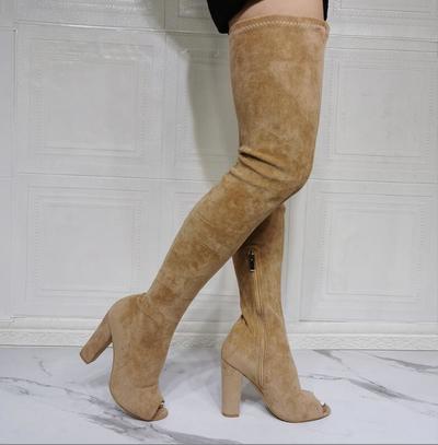 Fashion Khaki Fish Mouth High Heel Stretch Women's Boots