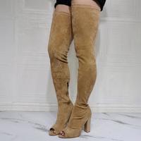 Fashion Khaki Fish Mouth High Heel Stretch Women's Boots - Thumbnail 2