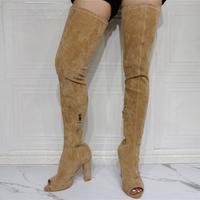 Fashion Khaki Fish Mouth High Heel Stretch Women's Boots - Thumbnail 3