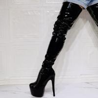 Black High-heeled Patent Leather Over-the-knee Women's Boots - Thumbnail 2