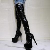Black High-heeled Patent Leather Over-the-knee Women's Boots - Thumbnail 4