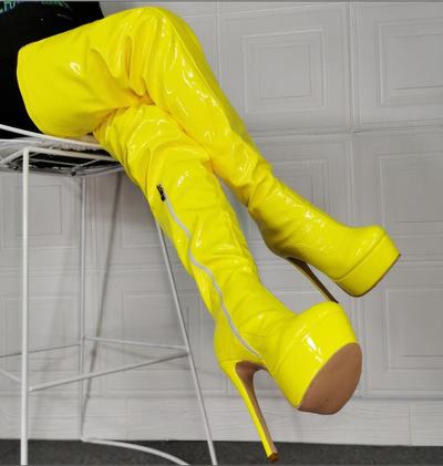 Yellow High-heeled Patent Leather Sexy Over-the-knee Women's Boots