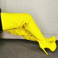 Yellow High-heeled Patent Leather Sexy Over-the-knee Women's Boots - Thumbnail 2