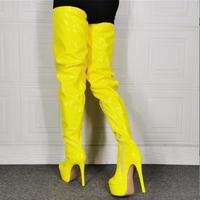 Yellow High-heeled Patent Leather Sexy Over-the-knee Women's Boots - Thumbnail 5
