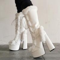 Fashion Color Matching Furry Thick Heel High-Heeled Women's Short Boots - Thumbnail 2
