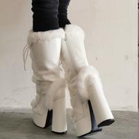 Fashion Color Matching Furry Thick Heel High-Heeled Women's Short Boots - Thumbnail 1