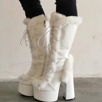 Fashion Color Matching Furry Thick Heel High-Heeled Women's Short Boots - Thumbnail 3