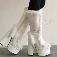 Fashion Color Matching Furry Thick Heel High-Heeled Women's Short Boots - Thumbnail 4