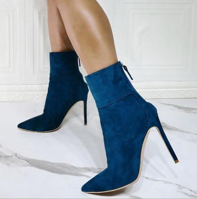 Navy Pointed Toe Fashion Super High Heel Women's Short Boots