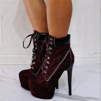 Camouflage Lace-up Fashion Super High Heel Women's Short Boots - Thumbnail 4