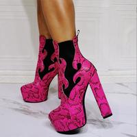 Fashion Snake Print Waterproof Platform Flame Thick Heel Women's Short Boots - Thumbnail 1