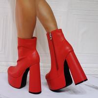 Fashion Red Women's Short Boots with Thick Heels - Thumbnail 1
