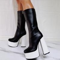 Fashion Color Matching Thick Heel High Heel Women's Short Boots - Thumbnail 1