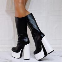 Fashion Color Matching Thick Heel High Heel Women's Short Boots - Thumbnail 2