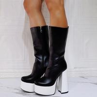 Fashion Color Matching Thick Heel High Heel Women's Short Boots - Thumbnail 3