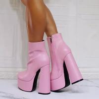 Pink Thick-heeled Fashion High-heeled Women's Short Boots - Thumbnail 2