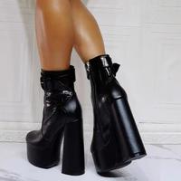 Black Stone Pattern Thick Heel Fashion High-heeled Women's Short Boots - Thumbnail 1