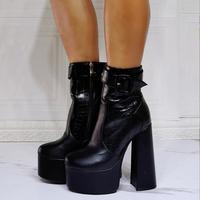 Black Stone Pattern Thick Heel Fashion High-heeled Women's Short Boots - Thumbnail 4