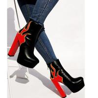 Black thick-heeled fashion high-heeled women's short boots - Thumbnail 1