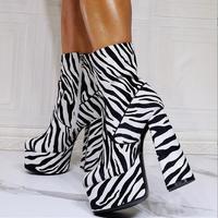 Fashion Striped Water Platform Thick Heel High Heel Women's Short Boots - Thumbnail 1