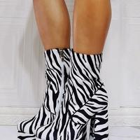 Fashion Striped Water Platform Thick Heel High Heel Women's Short Boots - Thumbnail 4